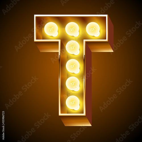 Old lamp alphabet for light board. Letter T