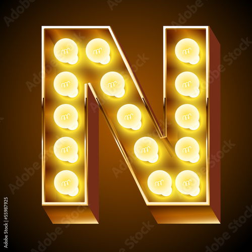 Old lamp alphabet for light board. Letter N