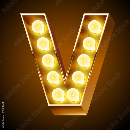 Old lamp alphabet for light board. Letter V