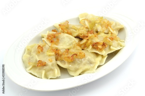 dumplings with meat, cabbage and onion