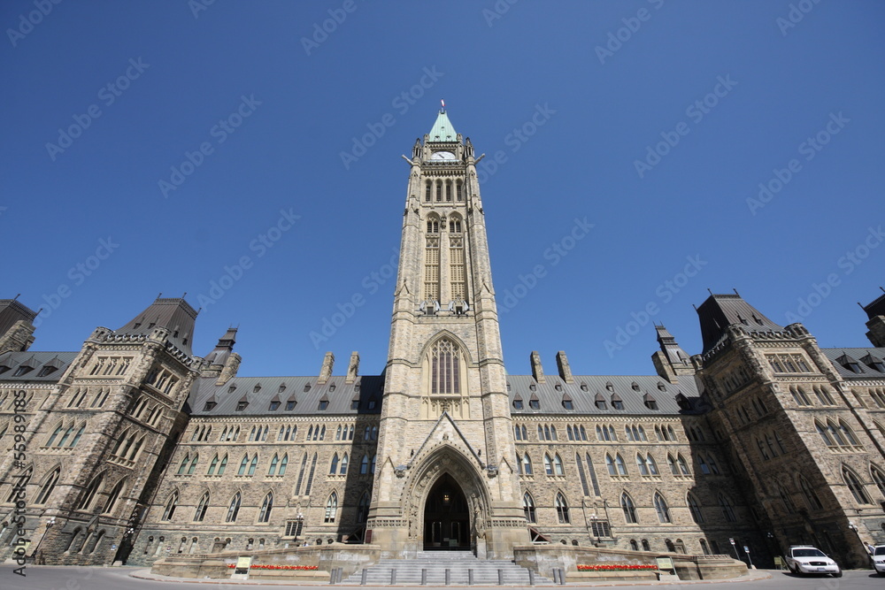 Wide angle view of Canada’s Parliament Building, Ottawa, Canada