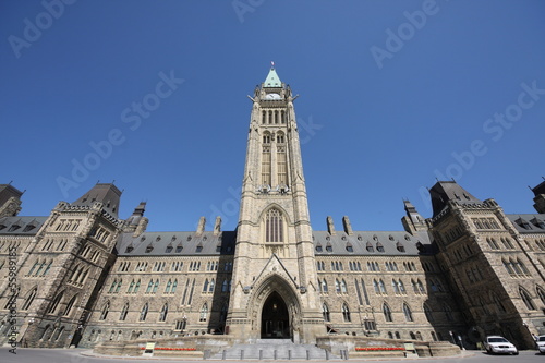 Wide angle view of Canada’s Parliament Building, Ottawa, Canada