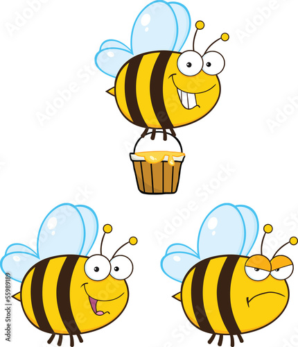 Cute Bee Cartoon Mascot Characters. Set Collection 5