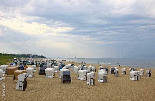 Hooded beach chairs at the Baltic sea in Heringsdorf, Germany
