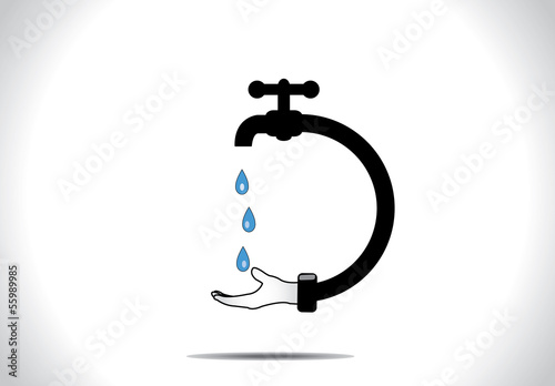 Save water hand water droplets falling from tap faucet