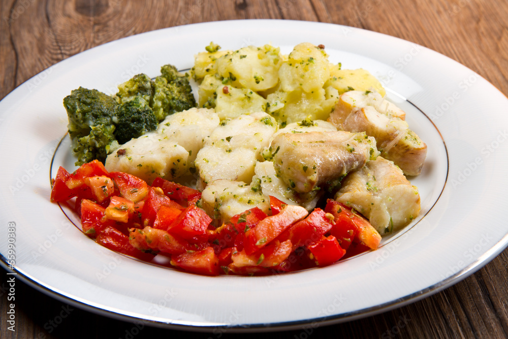 tasty healthy monkfish with vegetables tasty healthy monkfish with vegetables