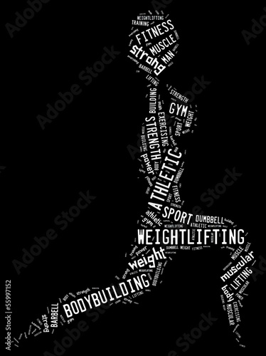 weighlifting pictogram with white wordings