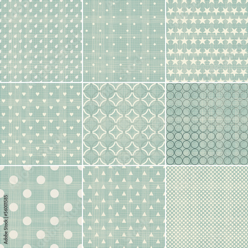 set of faded blue retro polka dot seamless patterns