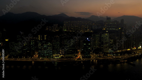 Aerial Night View Victoria Harbour, Hong Kong photo