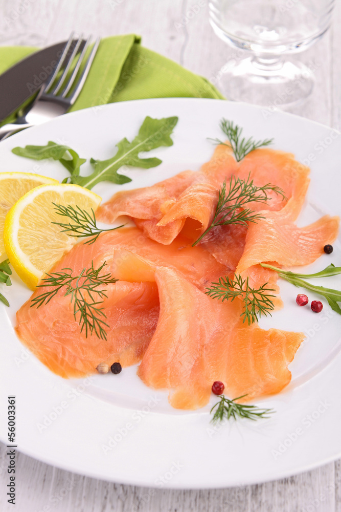 smoked salmon on the plate