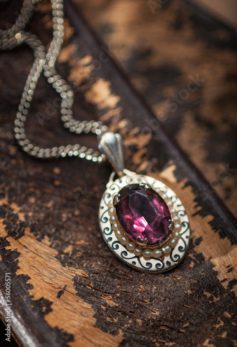 Vintage ruby pendant with chains