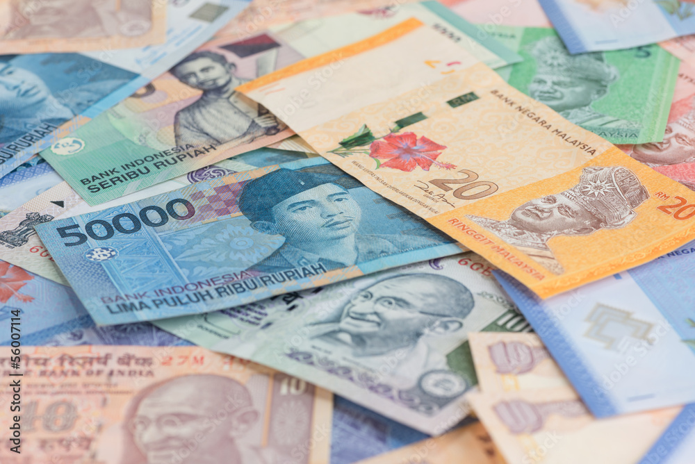 Asian currencies background of India, Indonesia and Malaysia Asian currencies background of India, Indonesia and Malaysia