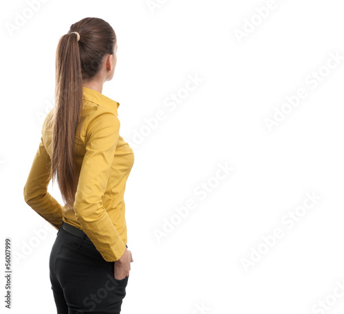 Business woman from the back looking at something