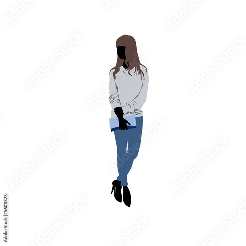 Shopping girl with long brown hair - siluet