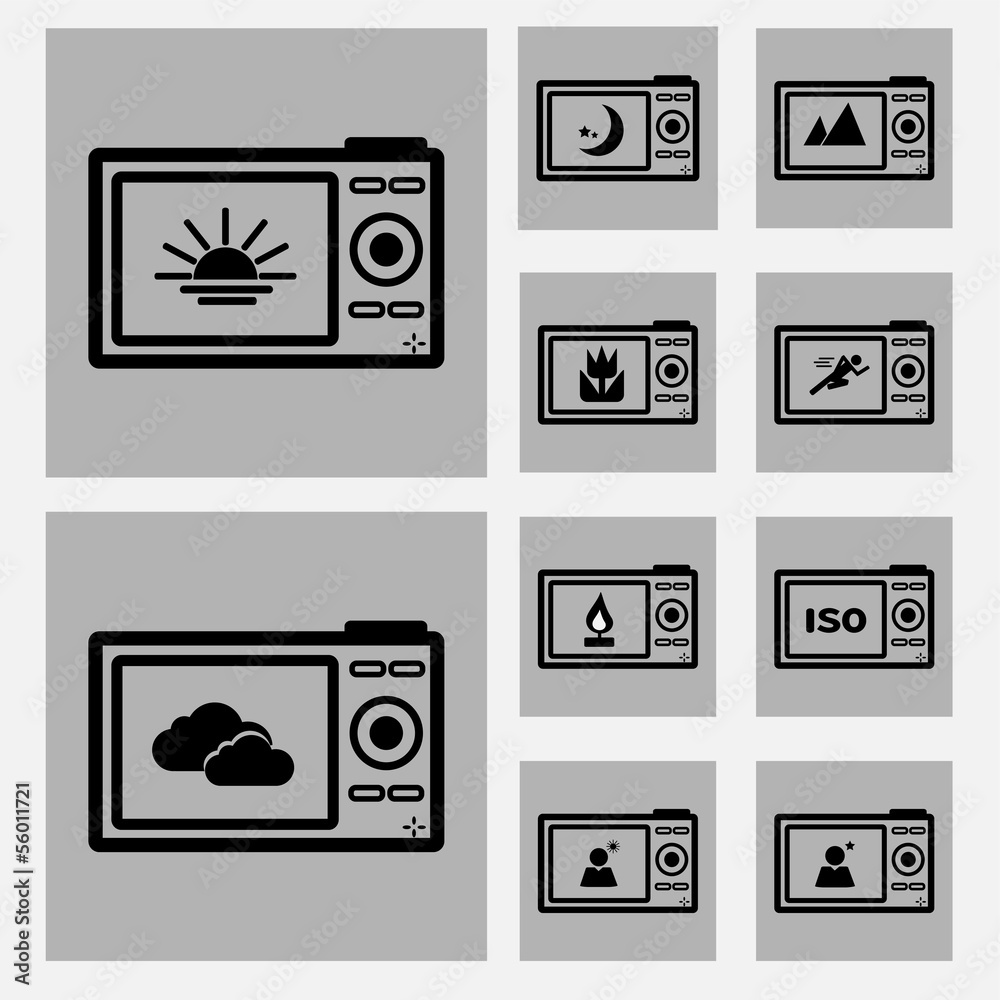 Camera back scene icons concept ideas bw Camera back scene icons concept ideas bw