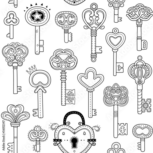 Seamless pattern with vintage keys