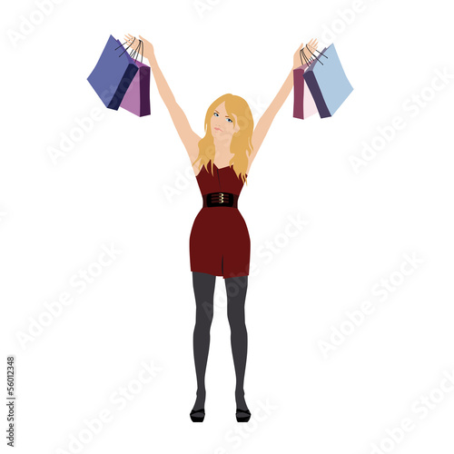 Blond girl after shopping