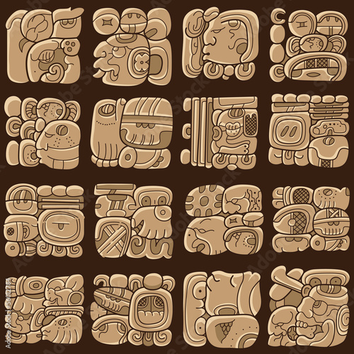 Seamless pattern with written symbols of the Maya