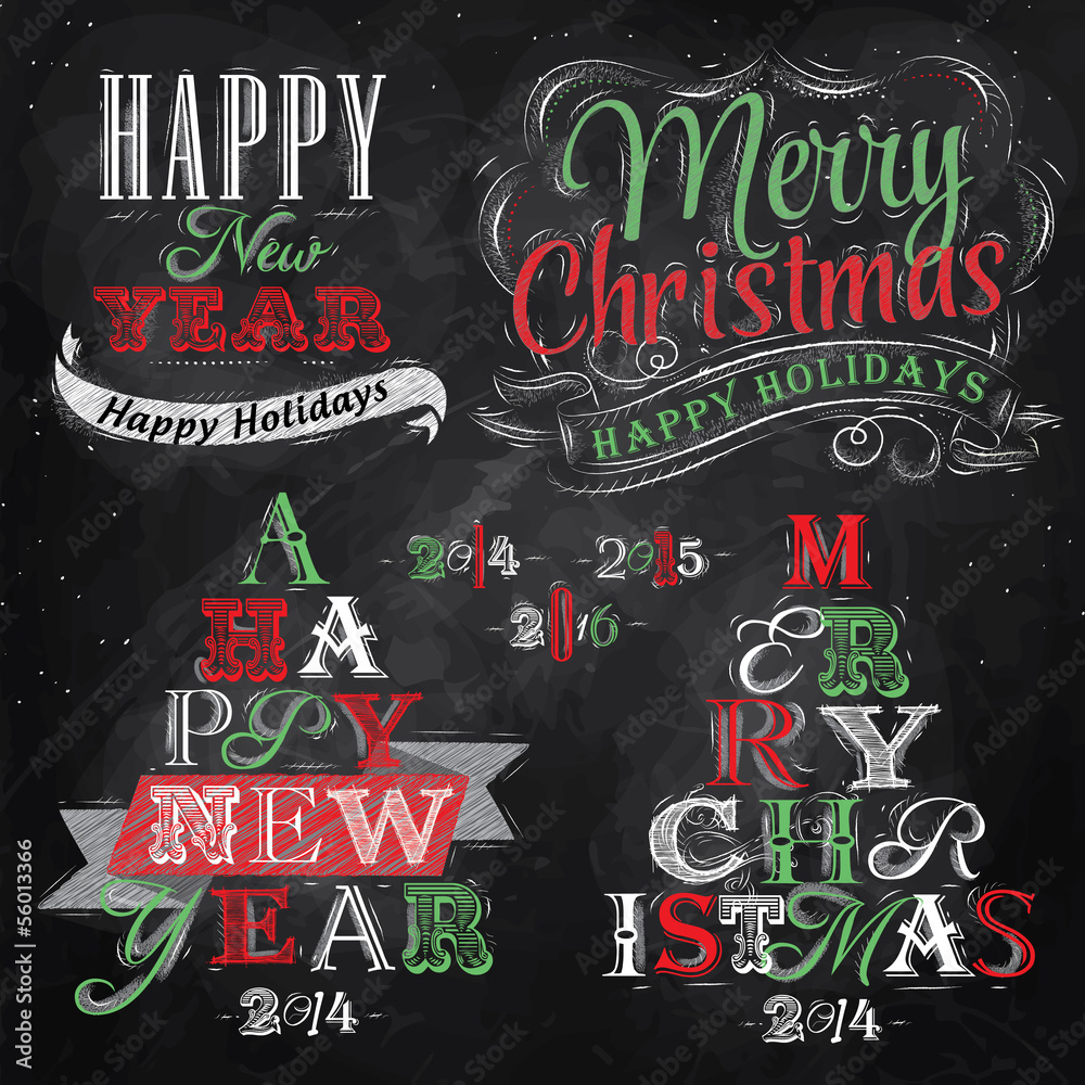 Merry Christmas and New Year lettering collection of Christmas t