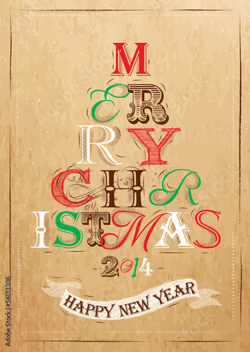 Merry Christmas lettering tree from letters stylized for the dra