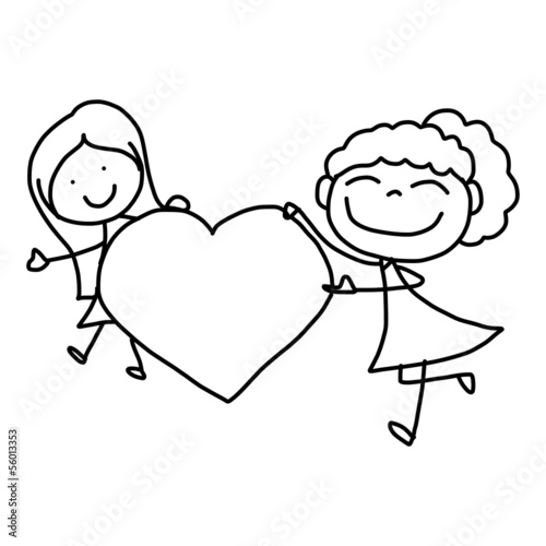 hand drawing cartoon happy kids