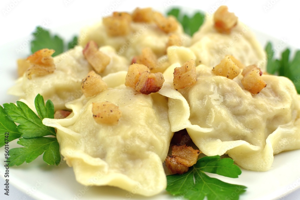 Dumplings with meat and cabbage - obrazy, fototapety, plakaty 