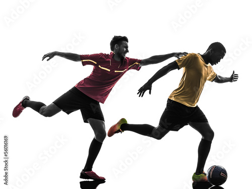 two men soccer player  standing silhouette