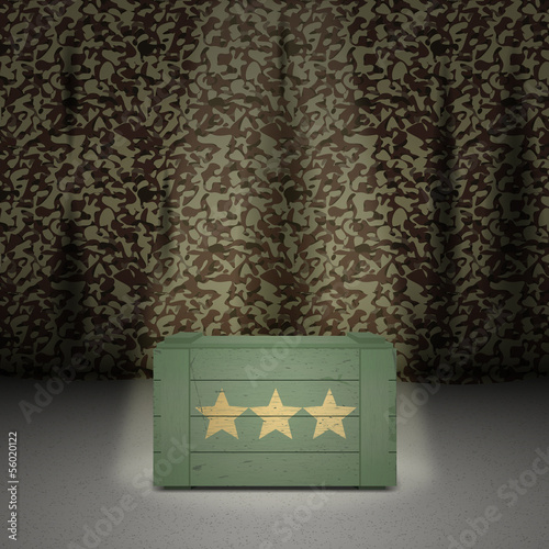 Army background with wooden box