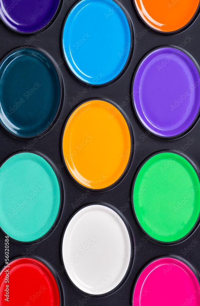 Watercolor paints view from above