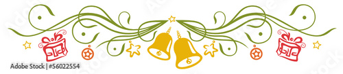 Weihnachts Dekoration mit Glocken und Geschenken. Weihnachtsglocken.