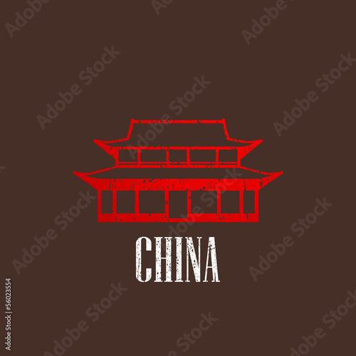 vintage illustration with chinese building icon
