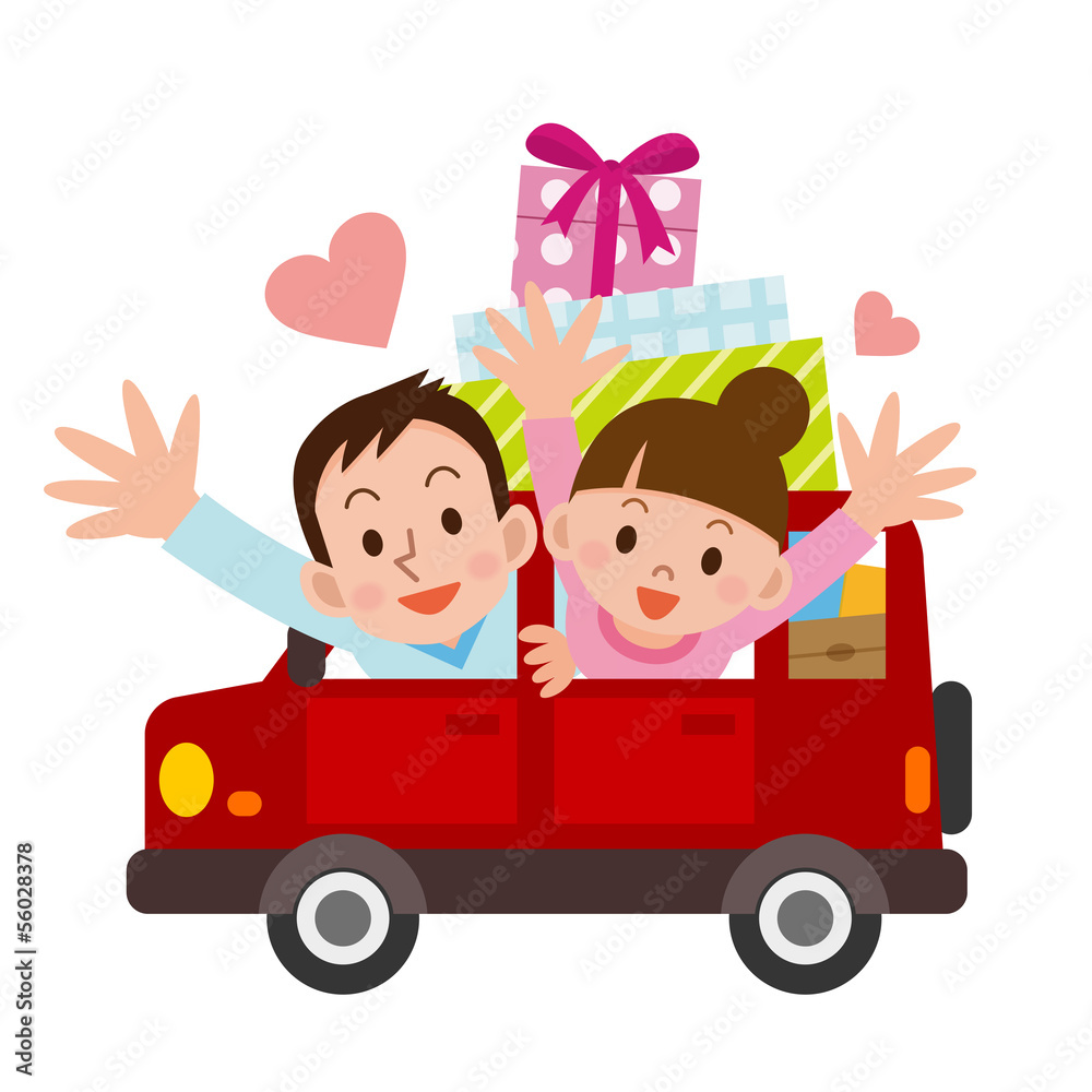 車で買物をするカップル 車で買物をするカップル