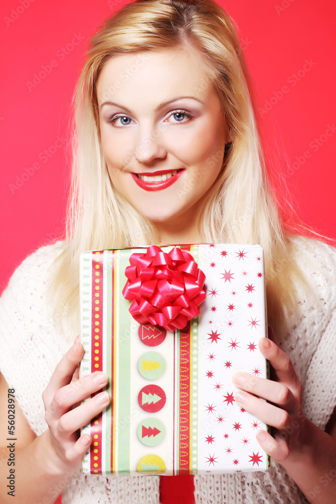 happy blond woman with a gift happy blond woman with a gift