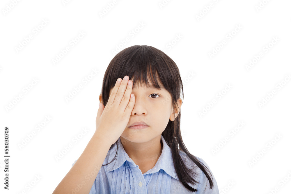 little girl cover a eye with eyesight concept little girl cover a eye with eyesight concept