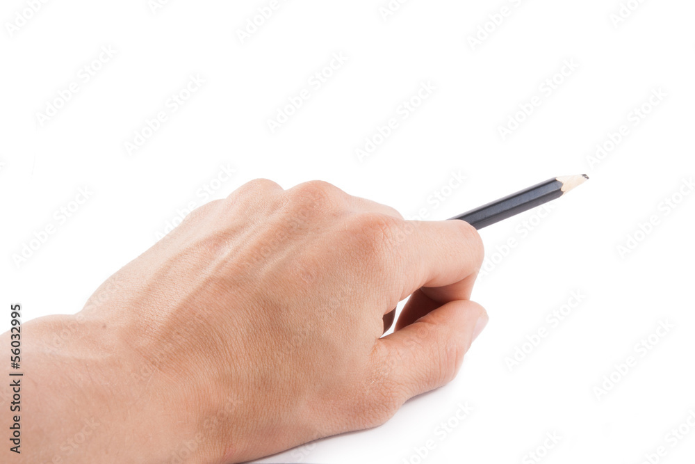 Black pen in a left hand on white background Black pen in a left hand on white background