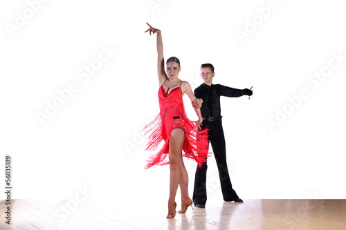 Latino dancers in ballroom isolated on white