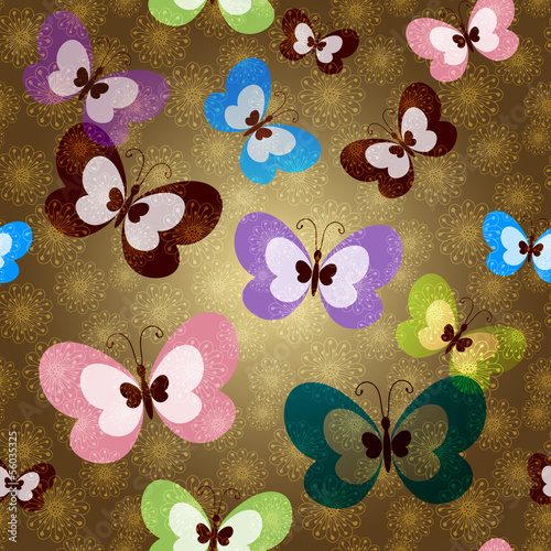 Seamless pattern with green butterflies