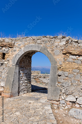 Stone arch in Palamidi fortress, in Nafplio, Greece