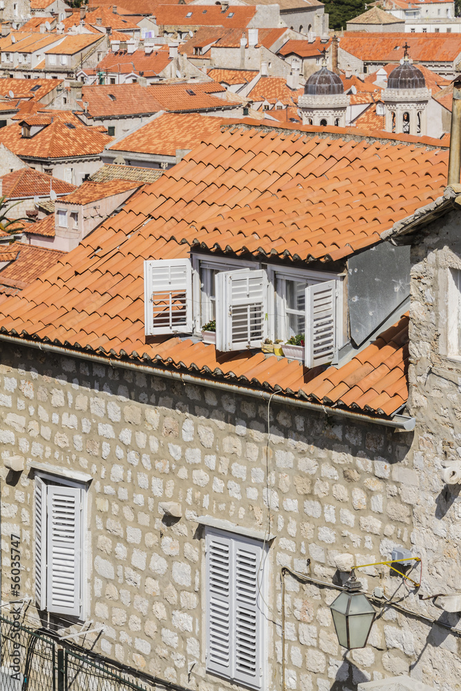 Traditional Mediterranean houses with red tiled roofs. Dubrovnik