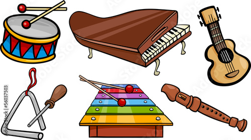 musical objects cartoon illustration set