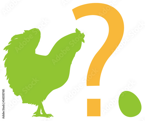 Chicken, egg, question mark. Vector silhouettes. EPS 8