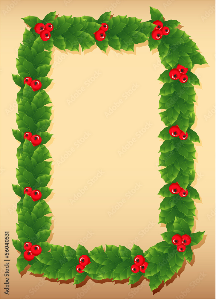 Decorative Christmas holly frame. Vector.