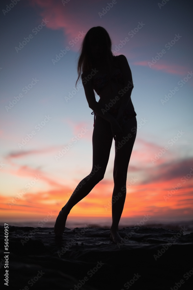 Silhouette of sexy woman posing on the beach