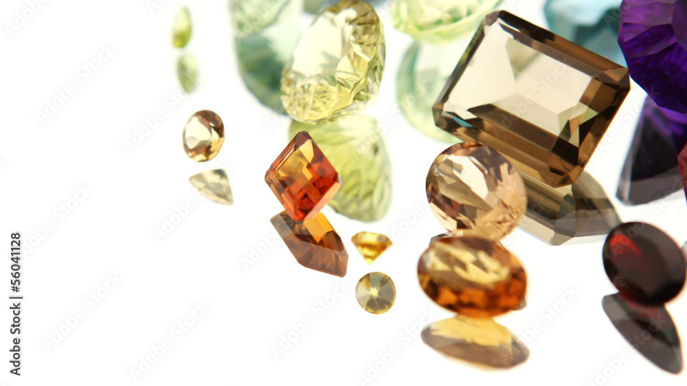 Authentic Gemstones on a mirror with reflection Authentic Gemstones on a mirror with reflection