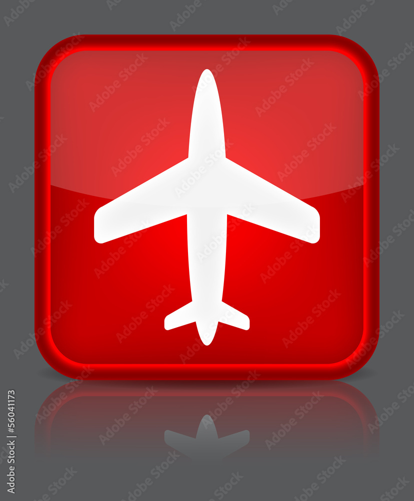 Airplane icon. Sign with reflection isolated on grey. Vector ill