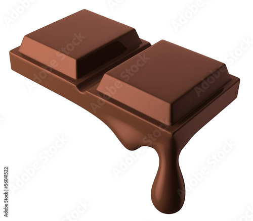 Chocolate bar melting. Isolated on white.