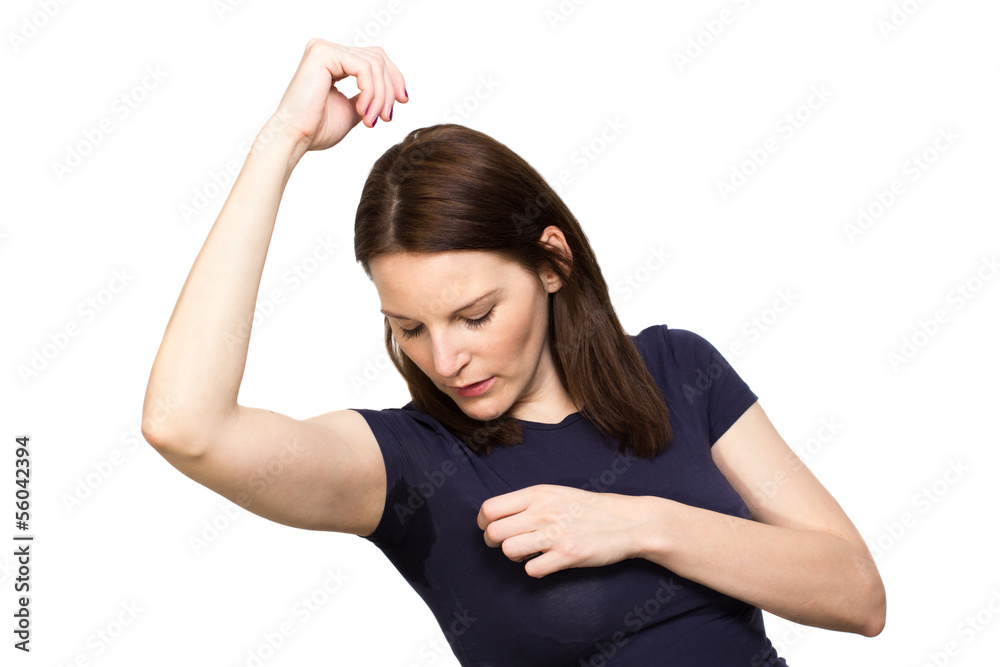 Woman sweating very badly under armpit Woman sweating very badly under armpit