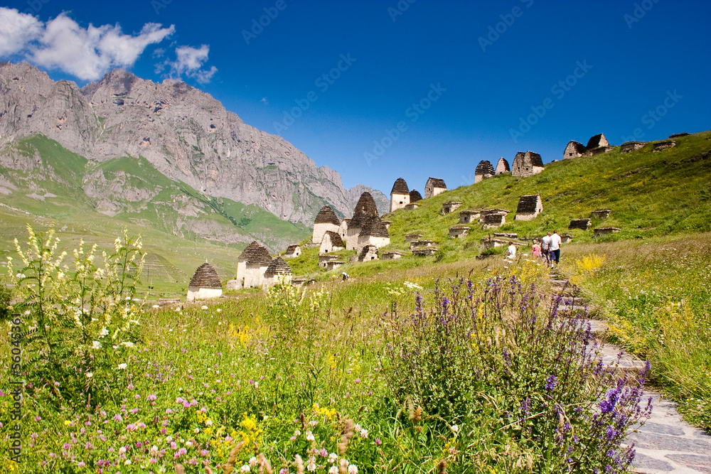 Naklejka premium Ruins of ancient settlement in the Caucasus mountains