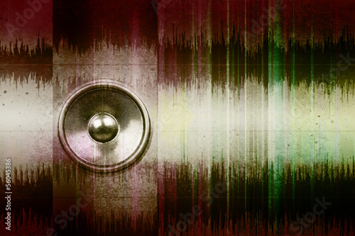 Grunge music speaker with soundwaves