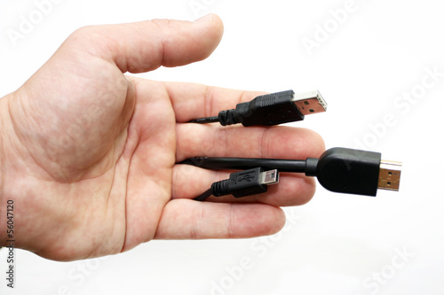 The interface USB, miniUSB, HDMI in a hand